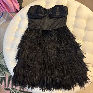 Express Elegant Black Satin & Feather Dress